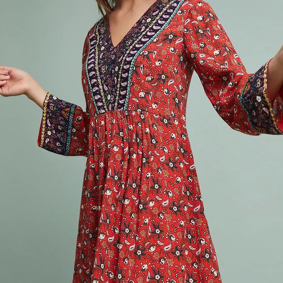 Anthropologie Dresses & Skirts - Anthropologie Bohemian Red Floral Dress